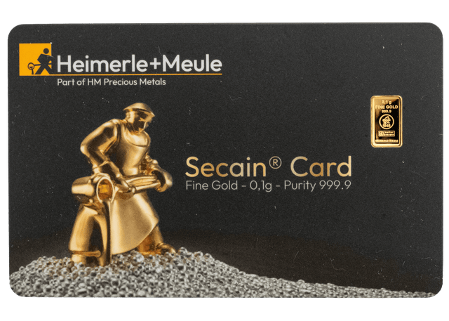 Heimerle + Meule Secain Card mit 0,1g Feingold Barren Reinheit 999.9 in edler schwarzer Blisterkarte