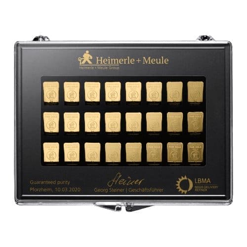 Sammelbox von Heimerle + Meule mit einzelnen 1-g-Goldbarren