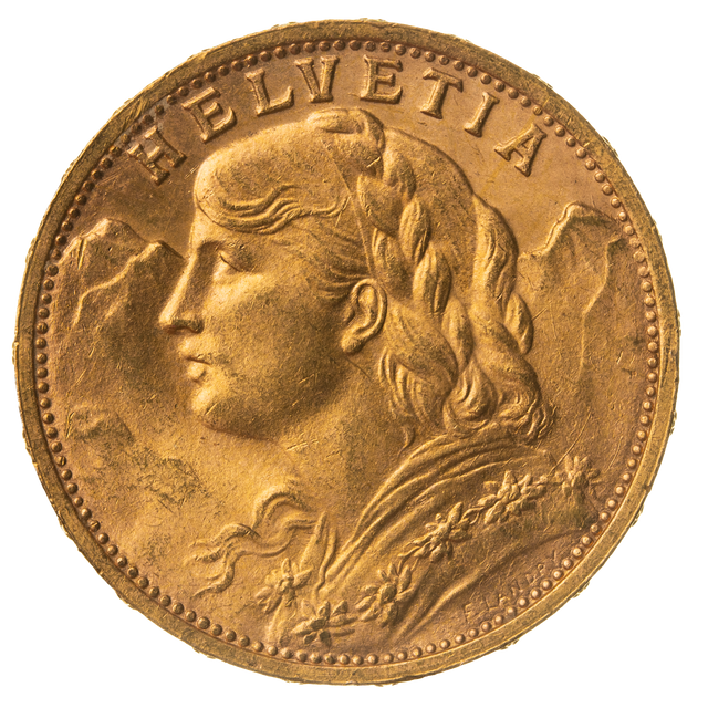 20 Schweizer Franken Vreneli Rückseite Helvetia Goldmünze kaufen