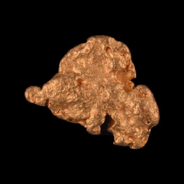 Goldnugget aus Leonora, Westaustralien, 0,34 g, Unikat Nr. 26-0186, freigestellt vor schwarzem Grund