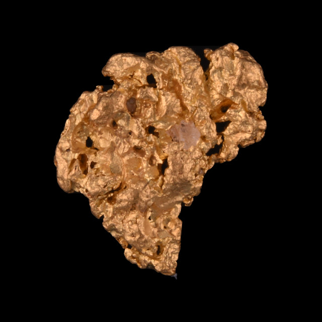 Goldnugget aus Leonora, Westaustralien, 0,50 g, Unikat Nr. 26-0145, freigestellt vor schwarzem Grund