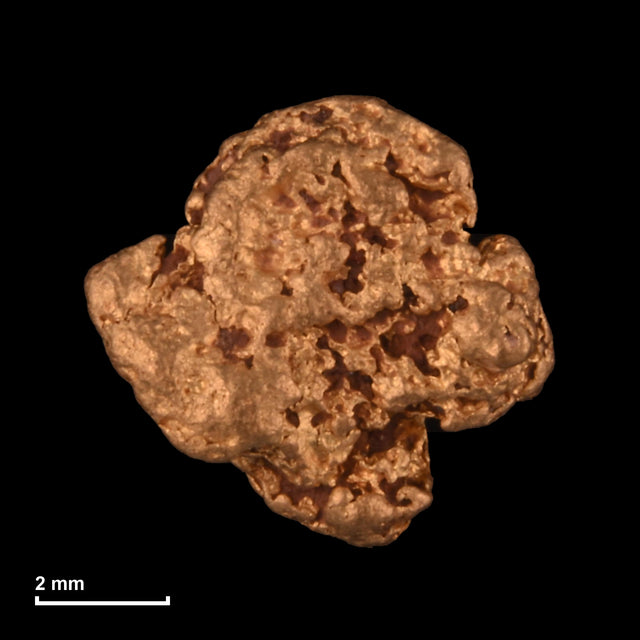 Goldnugget Nr. 26-0200 mit Maßstab: 7,0 × 6,7 mm bei 0,62 g