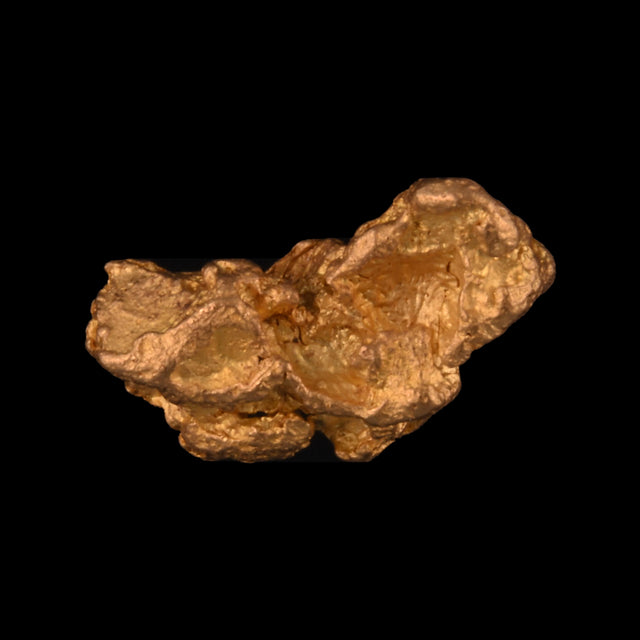 Goldnugget aus Leonora, Westaustralien, 0,65 g, Unikat Nr. 26-0185, freigestellt vor schwarzem Grund