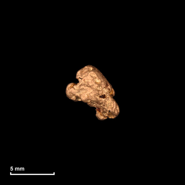 Goldnugget Nr. 26-0084 mit Maßstab: 6,1 × 6,0 mm bei 0,69 g