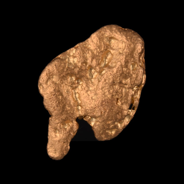 Goldnugget aus Leonora, Westaustralien, 0,70 g, Unikat Nr. 26-0137, freigestellt vor schwarzem Grund