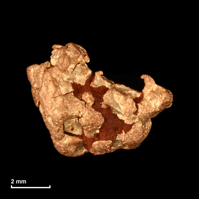 Goldnugget Nr. 26-0332 mit Maßstab: 7,4 × 5,8 mm bei 0,71 g