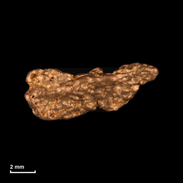 Goldnugget Nr. 26-0139 mit Maßstab: 10,5 × 4,5 mm bei 0,75 g
