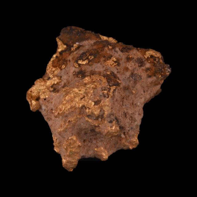 Goldnugget aus Leonora, Westaustralien, 0,77 g, Unikat Nr. 26-0300, freigestellt vor schwarzem Grund