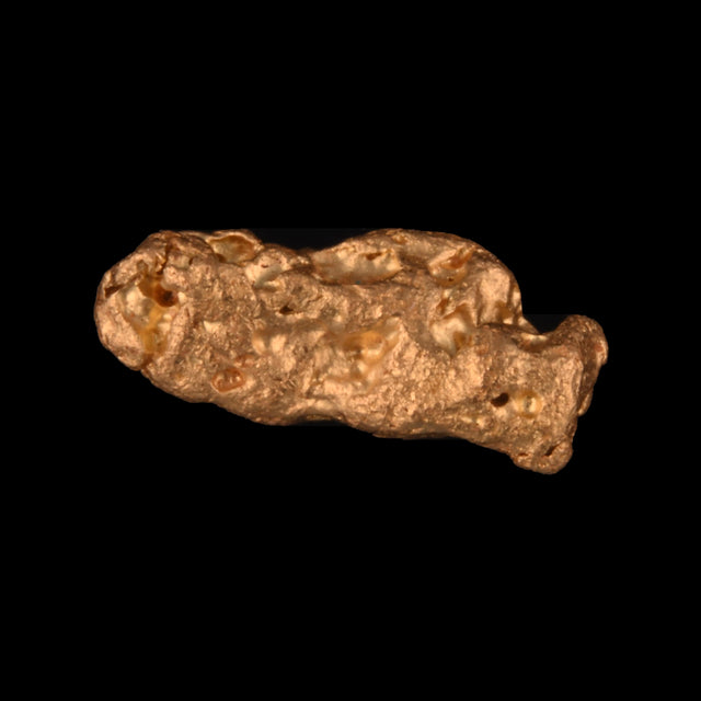 Goldnugget aus Leonora, Westaustralien, 0,78 g, Unikat Nr. 26-0212, freigestellt vor schwarzem Grund