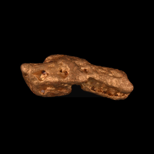 Goldnugget aus Leonora, Westaustralien, 0,80 g, Unikat Nr. 26-0224, freigestellt vor schwarzem Grund