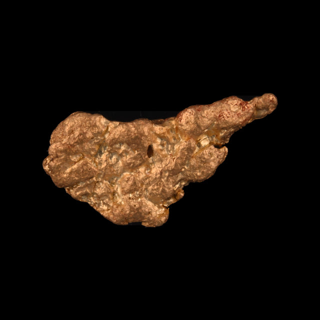 Goldnugget aus Leonora, Westaustralien, 0,86 g, Unikat Nr. 26-0205, freigestellt vor schwarzem Grund