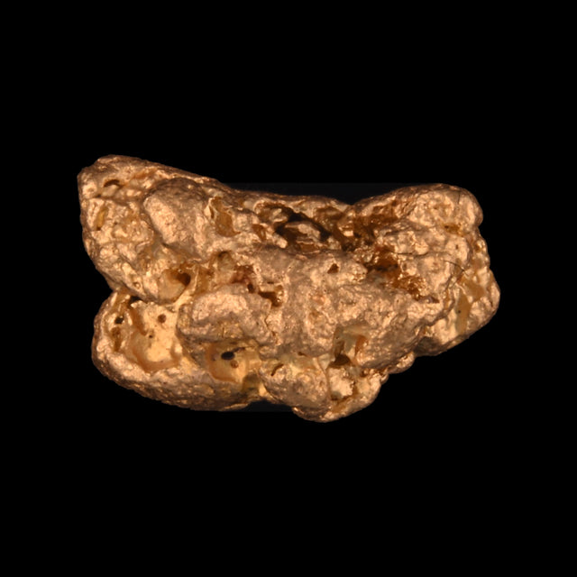 Goldnugget aus Leonora, Westaustralien, 0,88 g, Unikat Nr. 26-0131, freigestellt vor schwarzem Grund