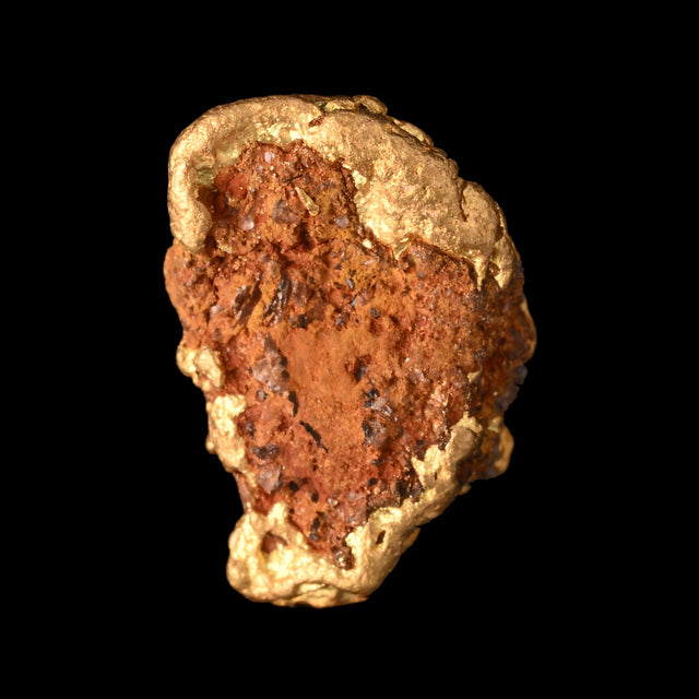 Goldnugget aus Leonora, Westaustralien, 1,03 g, Unikat Nr. 26-0340, freigestellt vor schwarzem Grund