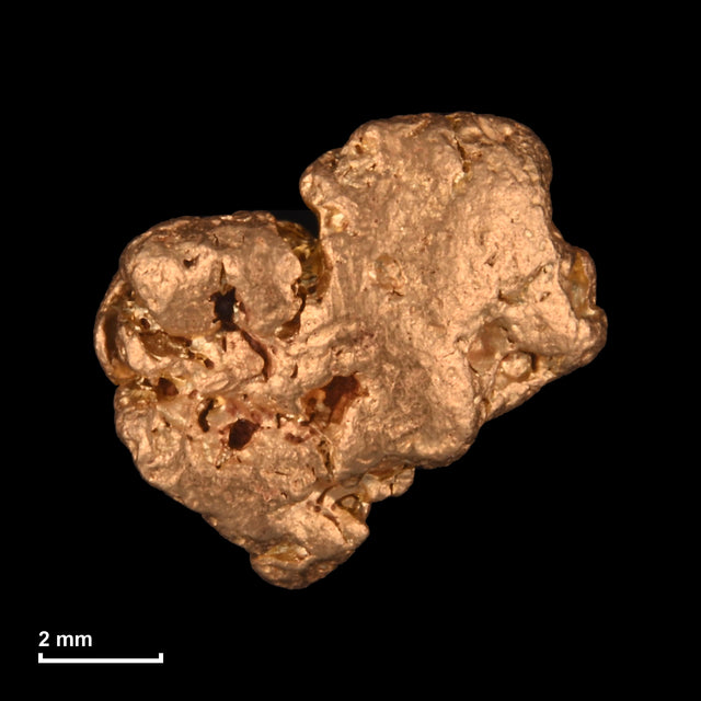 Goldnugget Nr. 26-0123 mit Maßstab: 8,2 × 7,7 mm bei 1,27 g