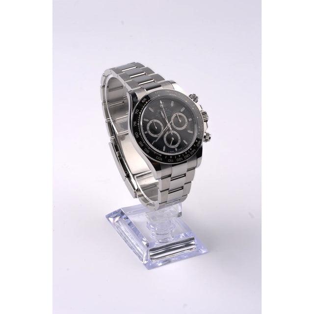 Rolex Cosmograph Daytona 126500LN mit schwarzem Zifferblatt und Oystersteel-Armband, Frontansicht
