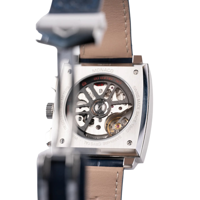 TAG Heuer Monaco CBL2111.FC6453 Saphirglas-Gehäuseboden mit Blick auf das Manufakturkaliber Heuer 02