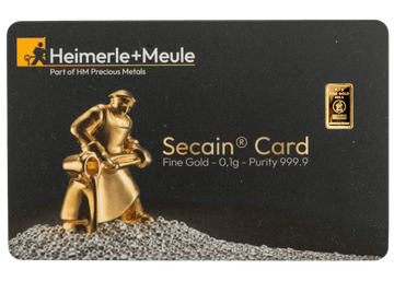 Heimerle + Meule Secain Card mit 0,1g Feingold Barren Reinheit 999.9 in edler schwarzer Blisterkarte