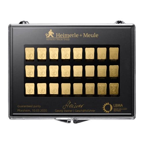 Sammelbox für 50 x 1g Goldbarren Heimerle + Meule