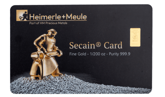 Heimerle + Meule Secain Card mit 1/200 oz Feingold Barren Reinheit 999.9 in edler schwarzer Blisterkarte