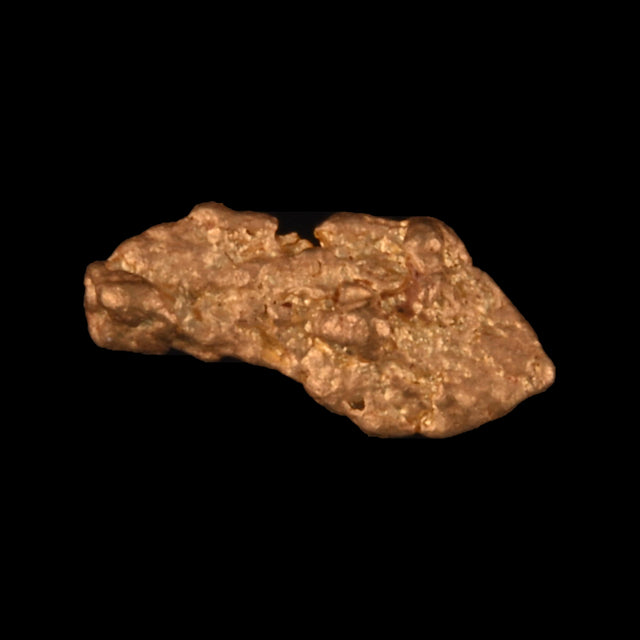 Goldnugget aus Leonora, Westaustralien, 0,13 g, Unikat Nr. 26-0229, freigestellt vor schwarzem Grund