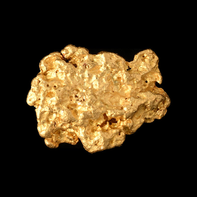 Goldnugget aus Leonora, Westaustralien, 0,28 g, Unikat Nr. 26-0341, freigestellt vor schwarzem Grund