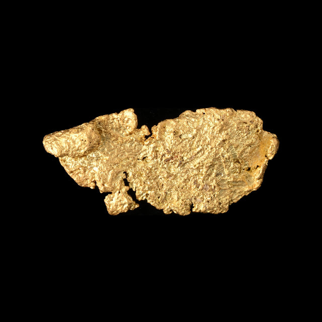 Goldnugget aus Leonora, Westaustralien, 0,33 g, Unikat Nr. 26-0039, freigestellt vor schwarzem Grund