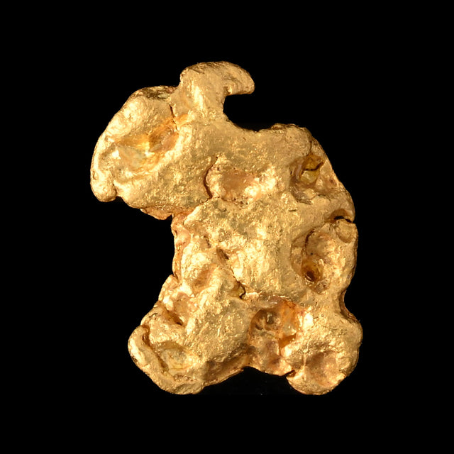 Goldnugget aus Leonora, Westaustralien, 0,33 g, Unikat Nr. 26-0343, freigestellt vor schwarzem Grund