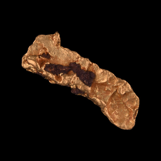 Goldnugget aus Leonora, Westaustralien, 0,38 g, Unikat Nr. 26-0140, freigestellt vor schwarzem Grund