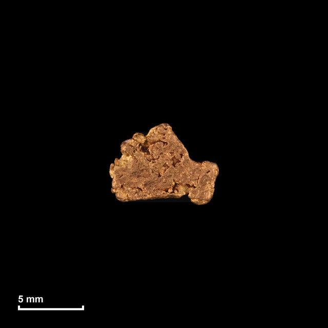 Goldnugget Nr. 26-0056 mit Maßstab: 8,2 × 6,1 mm bei 0,48 g
