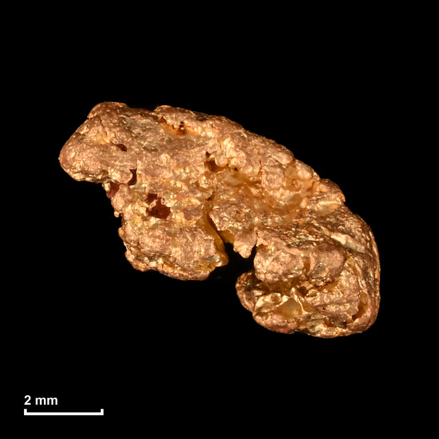 Goldnugget Nr. 26-0333 mit Maßstab: 8,1 × 6,0 mm bei 0,57 g