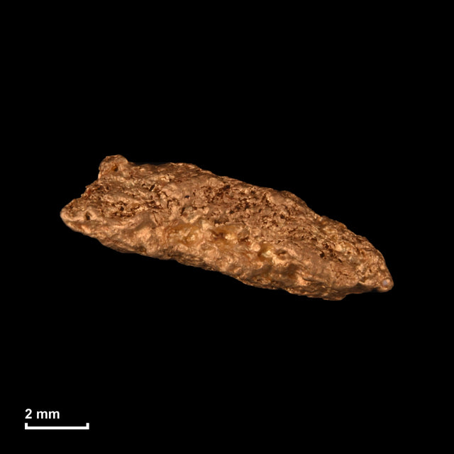 Goldnugget Nr. 26-0210 mit Maßstab: 10,4 × 4,6 mm bei 0,63 g