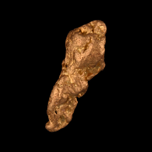 Goldnugget aus Leonora, Westaustralien, 0,72 g, Unikat Nr. 26-0136, freigestellt vor schwarzem Grund