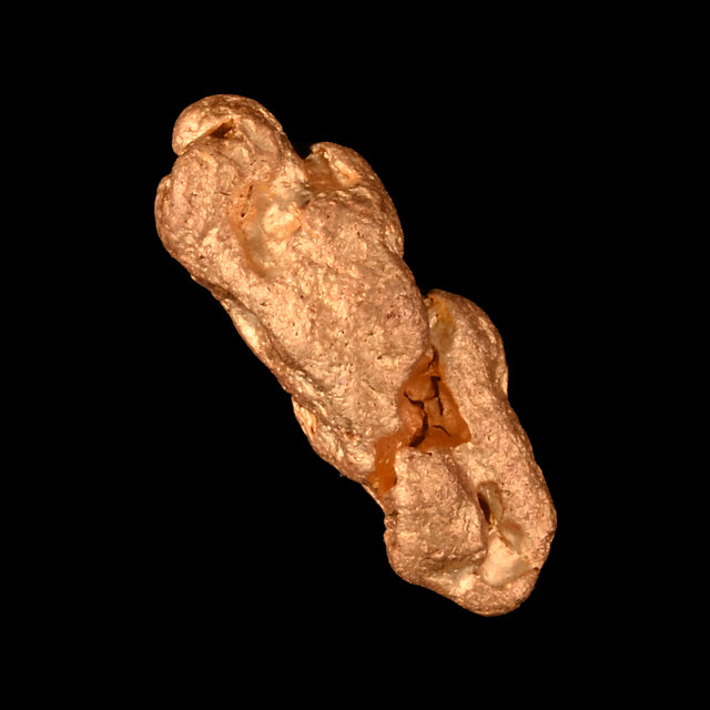 Goldnugget aus Leonora, Westaustralien, 0,72 g, Unikat Nr. 26-0303, freigestellt vor schwarzem Grund