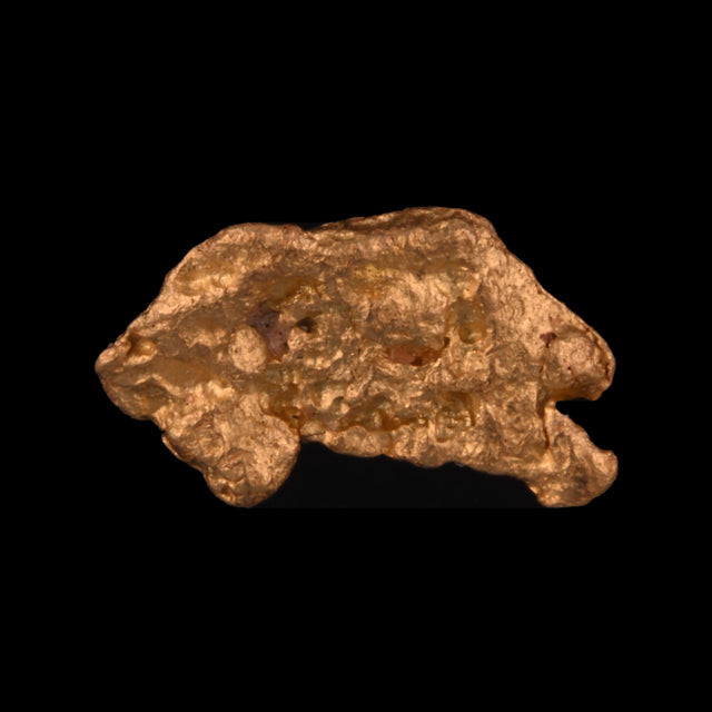 Goldnugget aus Leonora, Westaustralien, 0,74 g, Unikat Nr. 26-0218, freigestellt vor schwarzem Grund