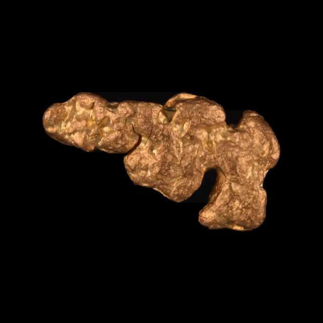 Goldnugget aus Leonora, Westaustralien, 0,83 g, Unikat Nr. 26-0178, freigestellt vor schwarzem Grund