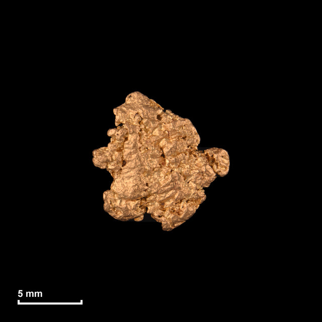 Goldnugget Nr. 26-0114 mit Maßstab: 10,7 × 10,5 mm bei 1,24 g