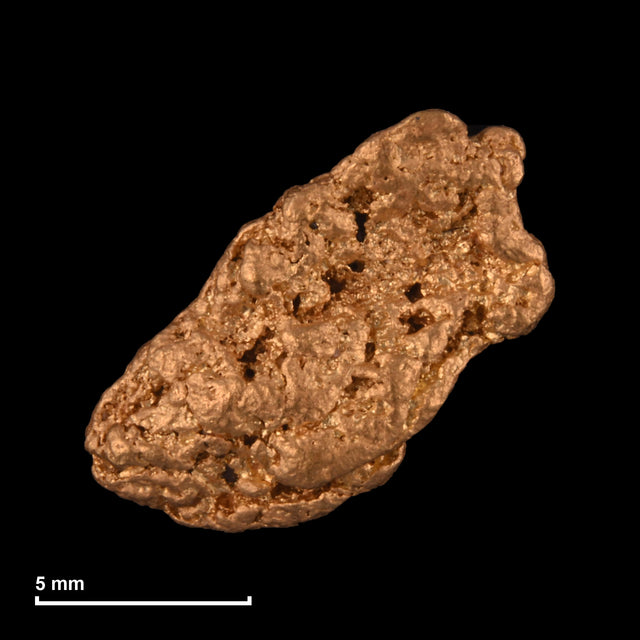 Goldnugget Nr. 26-0249 mit Maßstab: 10,9 × 9,8 mm bei 1,28 g