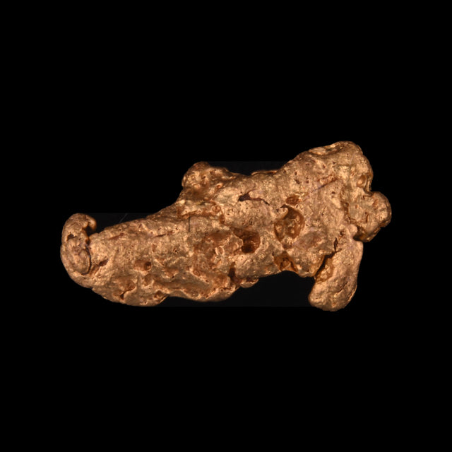 Goldnugget aus Leonora, Westaustralien, 1,30 g, Unikat Nr. 26-0199, freigestellt vor schwarzem Grund