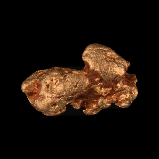 Goldnugget aus Leonora, Westaustralien, 1,30 g, Unikat Nr. 26-0244, freigestellt vor schwarzem Grund