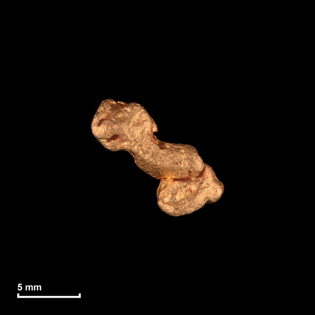 Goldnugget Nr. 26-0119 mit Maßstab: 10,4 × 9,2 mm bei 1,38 g