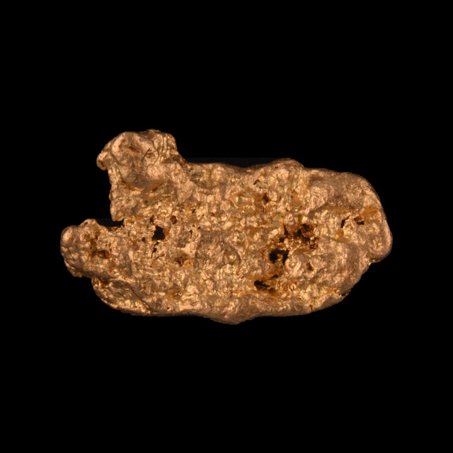 Goldnugget aus Leonora, Westaustralien, 1,65 g, Unikat Nr. 26-0252, freigestellt vor schwarzem Grund