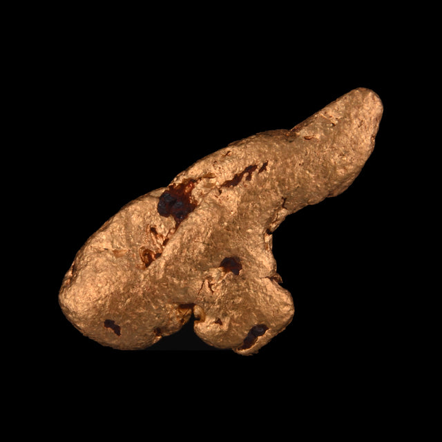 Goldnugget aus Leonora, Westaustralien, 1,97 g, Unikat Nr. 26-0203, freigestellt vor schwarzem Grund