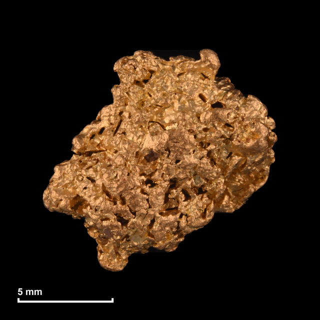 Goldnugget Nr. 26-0262 mit Maßstab: 12,2 × 11,6 mm bei 2,04 g