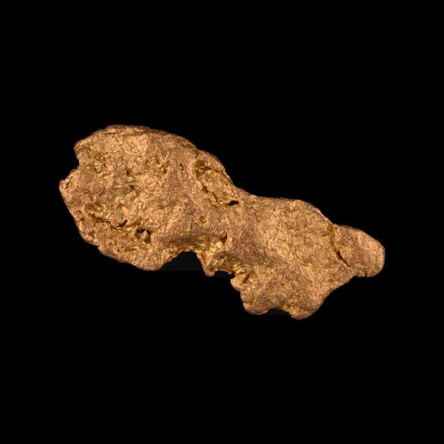 Goldnugget aus Leonora, Westaustralien, 2,26 g, Unikat Nr. 26-0265, freigestellt vor schwarzem Grund